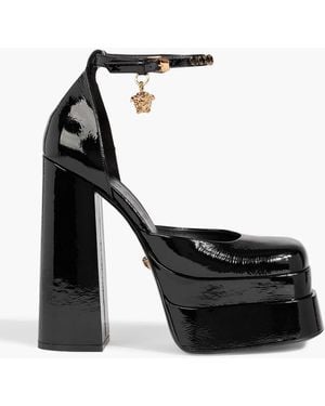 Versace Medusa Aevitas Embellished Patent-leather Platform Court Shoes - Black