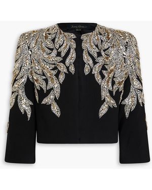Jenny Packham Cropped Embellished Crepe Jacket - Black