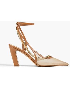 KHAITE Marfa Chain-Embellished Leather And Mesh Pumps - White