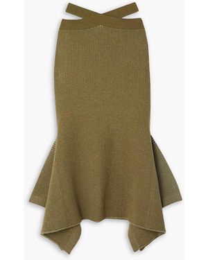 3.1 Phillip Lim Asymmetric Cutout Ribbed Two-tone Wool-blend Skirt - Green