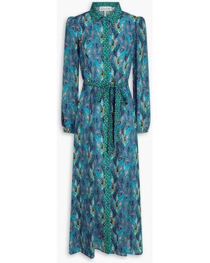 Saloni Vanessa Printed Silk Crepe De Chine Midi Shirt Dress - Blue