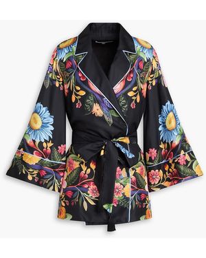 Borgo De Nor Una Floral-print Silk-twill Blazer - Black