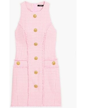 Balmain Checked Cotton-Blend Tweed Mini Dress - Pink