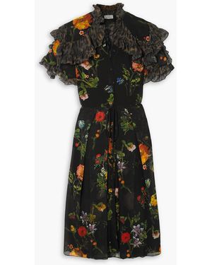 Preen By Thornton Bregazzi Kathleen Ruffled Printed Recycled Georgette Dress - Black