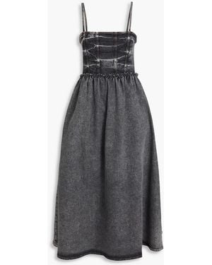 Ganni Gathered Denim Midi Dress - Grey