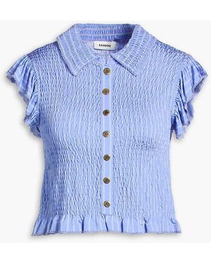 Sandro Cropped Striped Stretch-Jersey Top - Blue