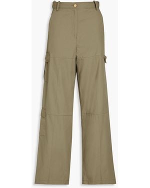 Sandro Cotton-blend Wide-leg Trousers - Green