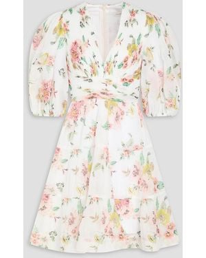 Zimmermann Floral-print Plissé-organza Mini Dress - Natural