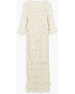 FRAME Bead-embellished Crocheted Wool-blend Midi Dress - White