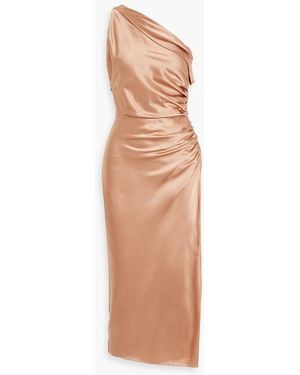 Michelle Mason One-shoulder Ruched Silk-satin Midi Dress - White