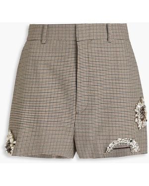 Area Crystal-embellished Cutout Houndstooth Wool Shorts - Brown