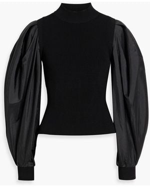 Jonathan Simkhai Jackie Taffeta-Paneled Ribbed-Knit Turtleneck Top - Black