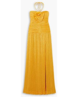 Rebecca Vallance Phaedra Appliquéd Plissé-lamé Gown - Yellow