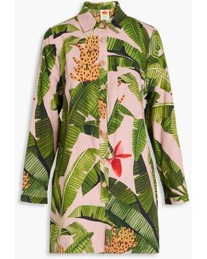 FARM Rio Printed Linen-Blend Playsuit - Green