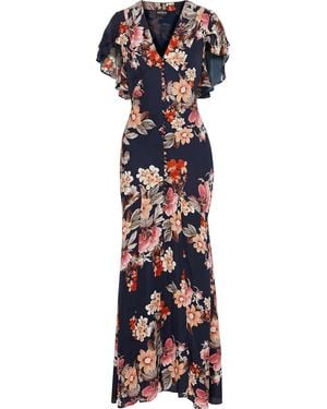 Nicholas Fluted Floral-print Silk-chiffon Maxi Dress - Blue