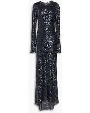 Brunello Cucinelli Sequin-Embellished Crocheted Linen-Blend Gown - Black