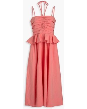 Ulla Johnson Anastasia Ruched Cotton, Linen And Silk-Blend Midi Dress - Pink