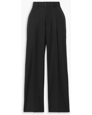 BEARE PARK Cropped Pleated Wool Wide-leg Trousers - Black