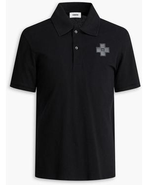 Sandro Appliquéd Cotton-Piqué Polo Shirt - Black