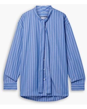 BEARE PARK Tie-neck Pinstriped Cotton Blouse - Blue