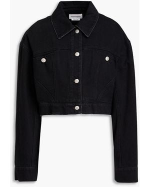 McQueen Cropped Distressed Denim Jacket - Black