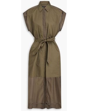 Rag & Bone Vicky Belted Cotton-poplin And Georgette Midi Shirt Dress - Green