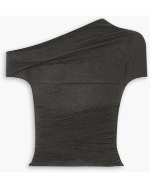 Cortana Zaida Cropped Ruched Silk-blend Tulle Top - Black