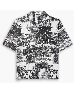 Acne Studios Sowen Oversized Camp-Collar Logo-Print Twill Shirt - Gray