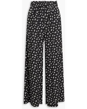 Claudie Pierlot Floral-Print Satin-Twill Wide-Leg Trousers - Black