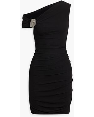 McQueen One-Shoulder Embellished Stretch-Jersey Mini Dress - Black