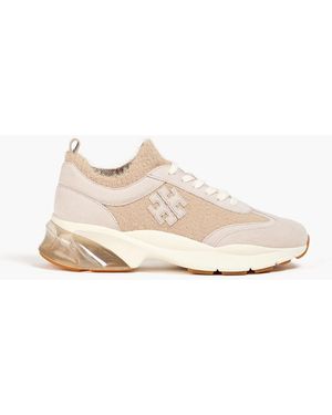 Tory Burch Good Luck Suede And Knitted Trainers - White