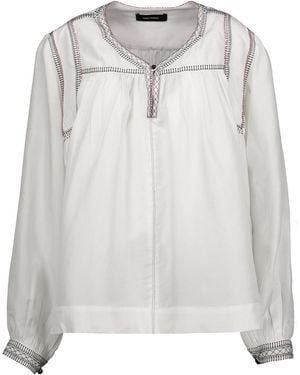 Isabel Marant Lamar Embellished Embroidered Washed-Silk Blouse - Gray