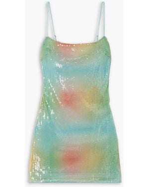 STAUD Jenny Sequined Printed Tulle Mini Dress - Green