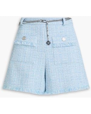 Maje Belted Cotton-Blend Tweed Shorts - Blue