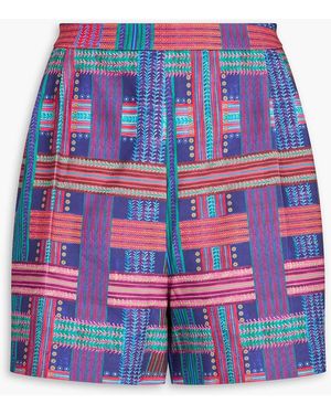 Saloni Pleated Printed Twill Shorts - Red