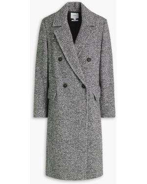 Vince Double-Breasted Herringbone Tweed Coat - Grey