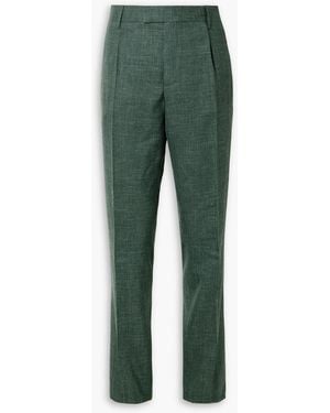 MR P. Mike Straight-Leg Pleated Wool, Silk And Linen-Blend Suit Trousers - Green