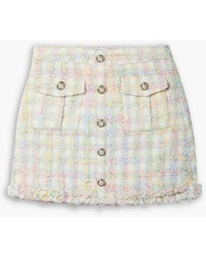 LoveShackFancy Minirock "nate" aus kariertem tweed mit gürtel und kunstperlen - Weiß
