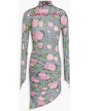 Maisie Wilen Ruched Printed Stretch-jersey Mini Dress - White