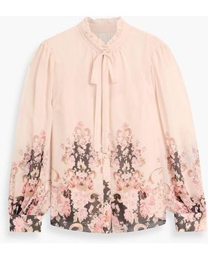 Mikael Aghal Pussy-Bow Floral-Print Chiffon Blouse - Pink