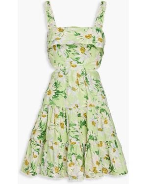 ALÉMAIS Astra Cutout Floral-Print Linen Mini Dress - Green