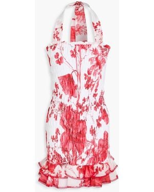 Charo Ruiz Lexy Ruffled Floral-Print Cotton-Blend Voile Halterneck Mini Dress - Red