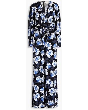 Diane von Furstenberg Fanny Floral-print Lyocell And Wool-blend Jersey Wide-leg Jumpsuit - Blue