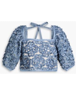 Maje Cropped bluse aus organdie mit verzierung - Blau