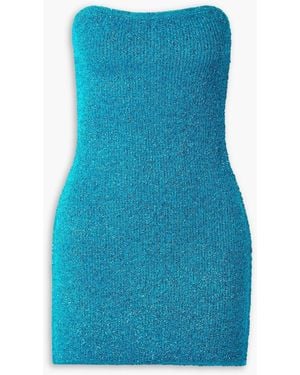 Alix Cleo Strapless Metallic Ribbed-knit Mini Dress - Blue