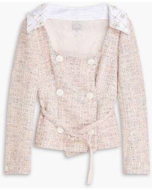 Huishan Zhang Goldie Belted Embellished Metallic Tweed Jacket - White