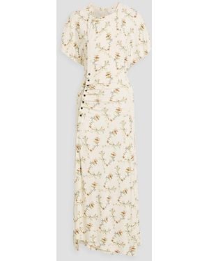 Rabanne Ruched Floral-Print Jersey Maxi Dress - Natural