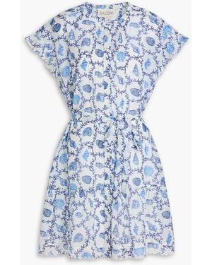Saloni Cape-Effect Satin-Twill Mini Dress - Blue