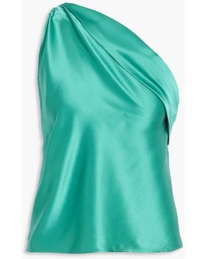 The Sei One-Shoulder Draped Silk-Satin Top - Green