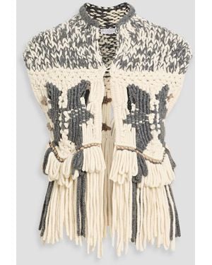 Brunello Cucinelli Fringed Macramé Cashmere Vest - Natural